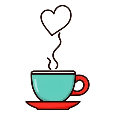Red cup of coffee with steam and a heart sticker