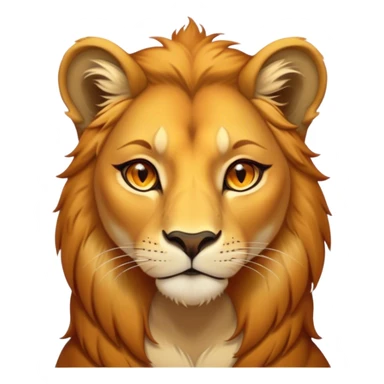 Cinematic Noble Lioness Portrait Emoji, Poised and regal, with a graceful, athletic build and a sleek, tawny Fur, piercing soulful amber eyes, Simplified yet sharp and sophisticated features, highly detailed, glowing with a warm, dignified glow, high shine, intelligent and fierce, stylized with an air of wild elegance, focused and attentive, soft glowing outline, capturing the essence of a watchful and confident lioness, so majestic it feels as though it could silently prowl out of the screen with effortless authority! sticker
