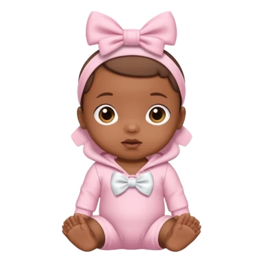 Brown skin baby with satin baby pink onesie and white bow sticker