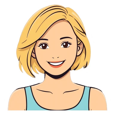 Woman, blonde hair, brown eyes, white skin, smile sticker