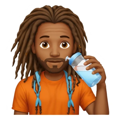 Brownskin man with long dreadlocks orange shirt drinking water sticker