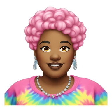 Large Plus size black woman with pink curly pixie cut hair and a rainbow tie dye sweater , and diamond stud earrings  sticker