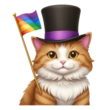 Cat wearing a top hat and holding a pride flag sticker