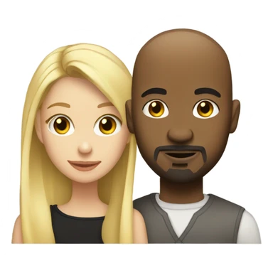 Blonde woman and black man who is bald with a goatee in love with each other  sticker