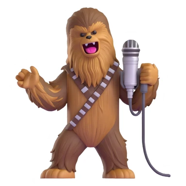Chewbacca singing into a microphone, energetic pose sticker
