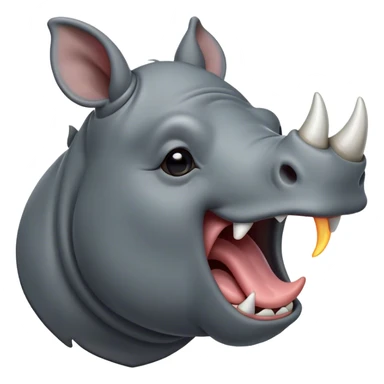 Cinematic Cute Yawning Rhinoceros Portrait Emoji, Head tilted slightly with a dramatic, wide-open yawn, showcasing a soft, textured slate-gray hide with a slightly drooping white horn and eyes barely open in drowsy contentment, Simplified yet irresistibly adorable features, highly detailed, glowing with a soft, cozy glow, high shine, relaxed yet expressive, stylized with a touch of rugged whimsy, bright and endearing, soft glowing outline, capturing the essence of a sleepy yet affectionate rhinoceros, so drowsy it feels like it could stretch out of the screen and curl up for a nap! sticker