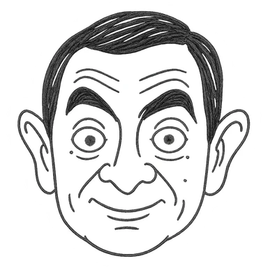 hand-drawn outlined icon of Mr. Bean's face with sketchy lines sticker