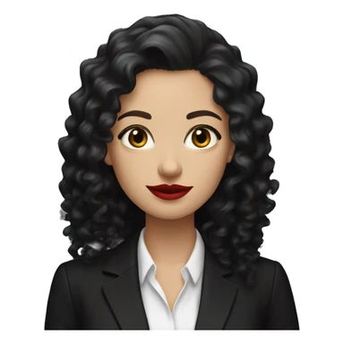 corporate white woman, red lipstick, long black curly hair, black shirt, black blazer  sticker