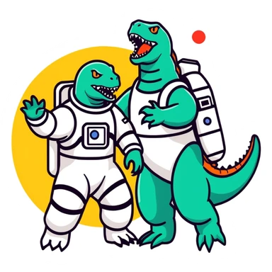 Godzilla with two astronat woman sticker
