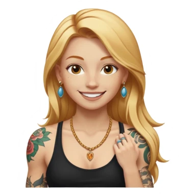 girl with long blonde hair and tattoos next to an athletic ginger girl jewelery sticker