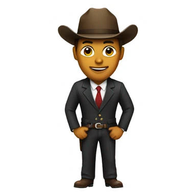 Man in a suit with a cowboy hat sticker