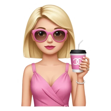 Chanel Oberlin, holding a coffee cup, wearing sunglasses, stylish pink dress sticker