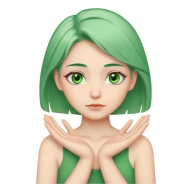 woman with green eyes and green hair putting her pis on her shoulders (pose) sticker
