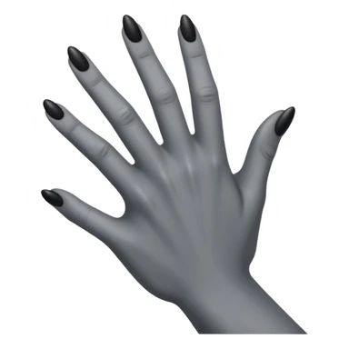 front view of a grey colored arm and hand reaching out with black nails sticker