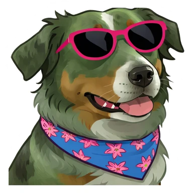 Blue Merle Australian shepherd wearing sunglasses sticker