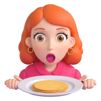 hungry woman with big eyes, open mouth, and empty plate in front of her sticker