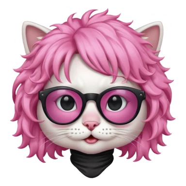 White cat wearing pink curly wig, black sunglasses sticker