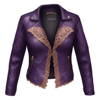 Realistic Isolated dark purple leather jacket open with rose gold lace bustier underneath.  sticker