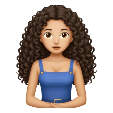 A tan girl with SUPER long dark curly hair and a square neckline shirt sticker