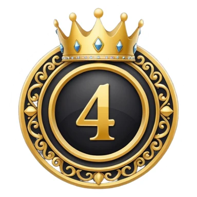 Make a round icon for a paid subscription, black and gold, with the number 4 and a crown. sticker