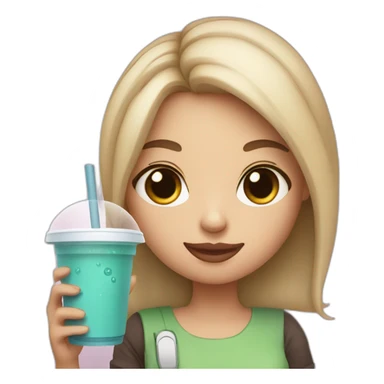 a girl holding an ipad and bubble tea sticker