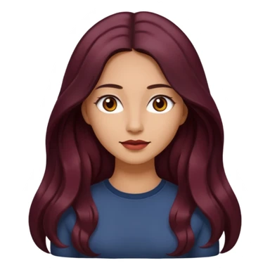 young woman 
Long waist-long hair
deep middle part
slightly wavy
dark burgundy hair 
 sticker