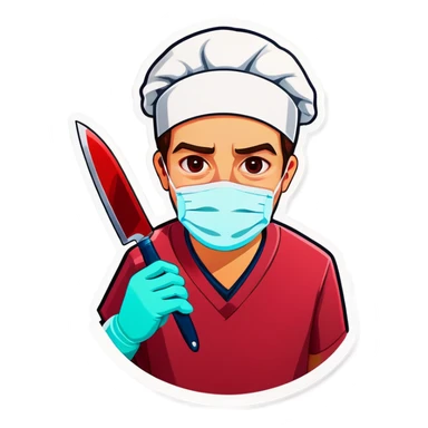Surgeon holding  knife and tonsil sticker
