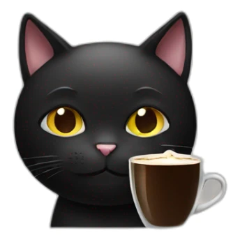 black cat drinking coffee sticker