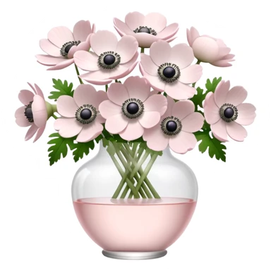 White anemones in a light pink glass vase  sticker