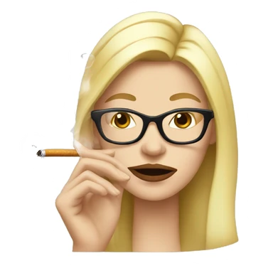 blonde woman with glasses  smoking a cigarette, cigarette in clear hands  sticker