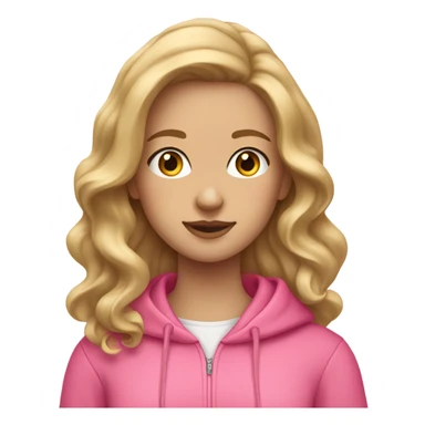 Preppy girl with wavy dirty blonde hair, eyelashes, and a pink hoodie sticker
