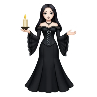 Morticia Addams with long bell sleeve corset dress sticker