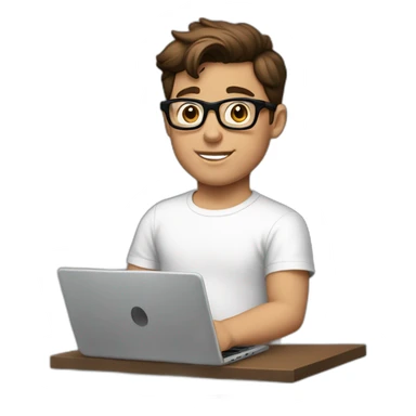 front view of young clark kent wearing white t-shirt using a laptop sticker