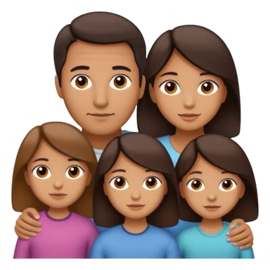 Family portrait with father with dark brown hair and black eyes, mother with light brown hair and brown eyes, three brown little girls with brown eyes sticker