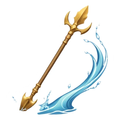 Golden three-pronged spear, water swirling around it, symbol of the sea. sticker
