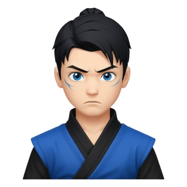 ninja boy, black modern hair, blue eyes, tattos sticker