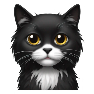 black long hair cat with black and white muzzle sticker