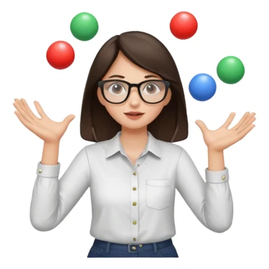 a brunette girl in a shirt and glasses  juggling  with two hands  sticker