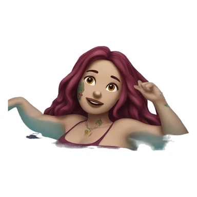 Beautiful tattooed  burgundy long haired woman swimming in a pool sticker