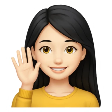 yellow smiling face girl with one hand flat under chin sticker