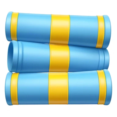 Blue foam tube with yellow caps on both end, not hollow, front view sticker