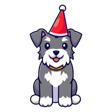 A schnauzer dog wearing a colorful birthday hat sticker