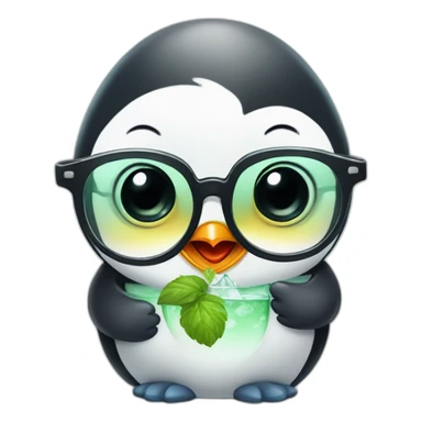 baby penguin with big glasses drinking mojito sticker