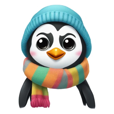 Penguin wearing a scarf and a hat sticker