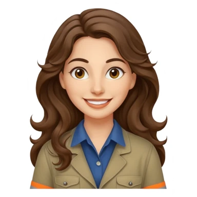 30 yr old italian woman, long brown wavy hair, big brown eyes, huge smile, work clothes, no bangs,  sticker