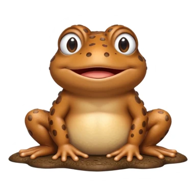 A 3D cartoon toad sitting on damp ground, bumpy brown skin, wide mouth, gentle expression, soft light and clean background, Memoji-style. sticker