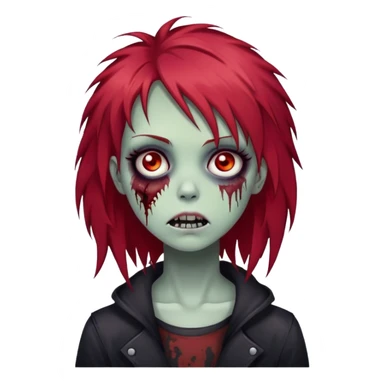 zombie girl with red shaggy hair, medium length, emo look, dark and creepy sticker