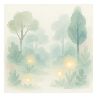 lush enchanted forest with glowing plants, painterly fantasy style sticker