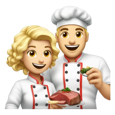 20 year old Blonde couple eating steak in chef outfit  sticker