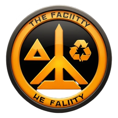 glowing amber industrial emblem above bold text reading “THE FACILITY”, dark background, clean typography, sci-fi bunker aesthetic, high contrast, sticker